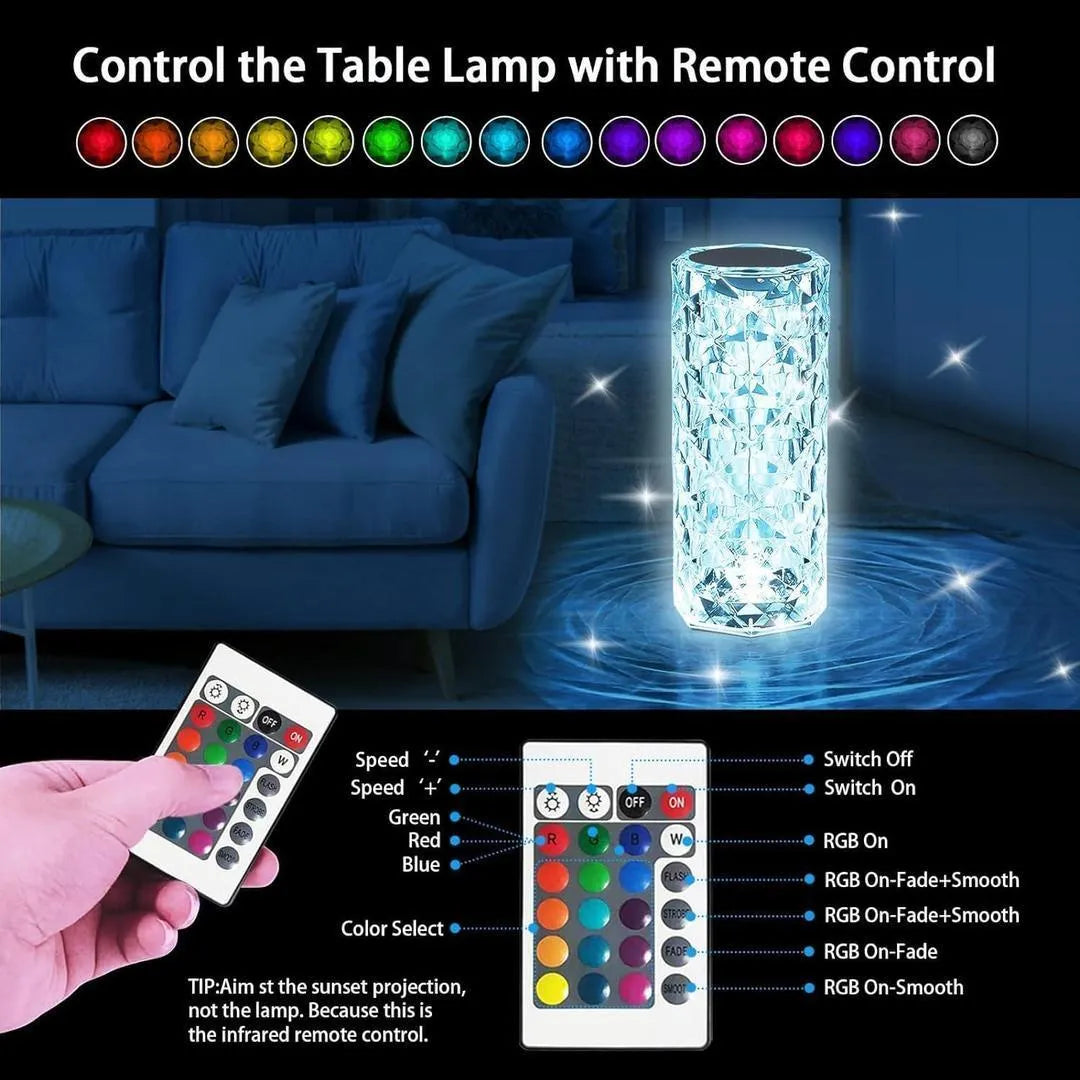 ✨ 3D Crystal RGB Water Ripple LED Table Lamp – Remote Controlled Ambient Night Light
