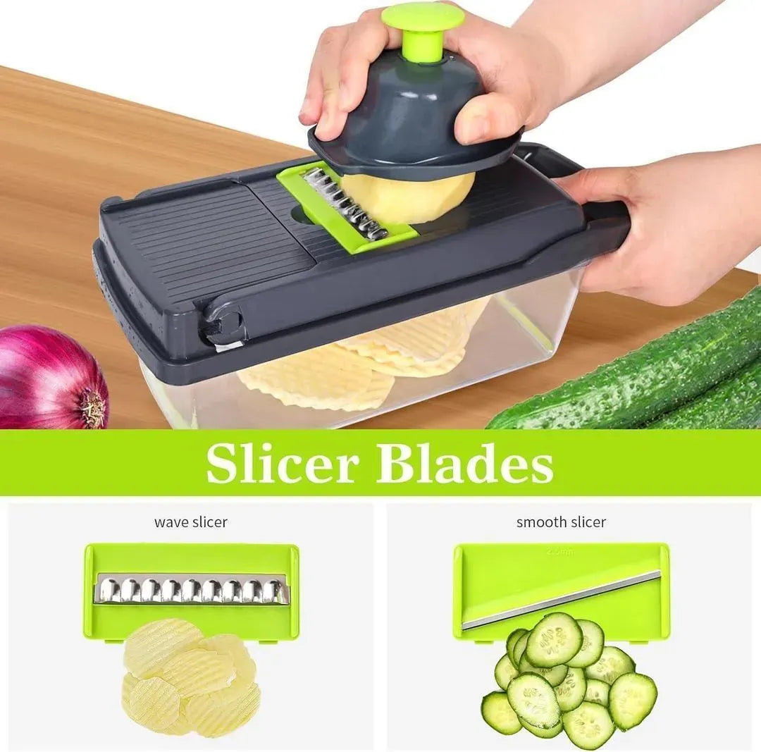 14-in-1 Multifunction Vegetable Cutter & Chopper with Storage Container | Onion, Potato, Cucumber & Fruit Slicer | Kitchen Food Chopper