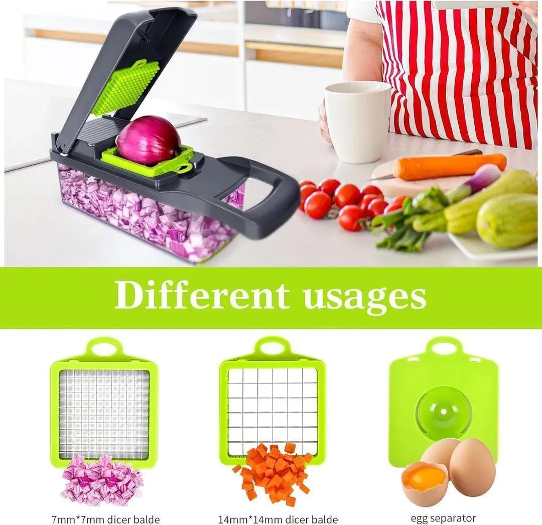 14-in-1 Multifunction Vegetable Cutter & Chopper with Storage Container | Onion, Potato, Cucumber & Fruit Slicer | Kitchen Food Chopper