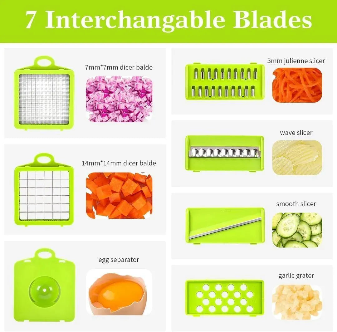 14-in-1 Multifunction Vegetable Cutter & Chopper with Storage Container | Onion, Potato, Cucumber & Fruit Slicer | Kitchen Food Chopper